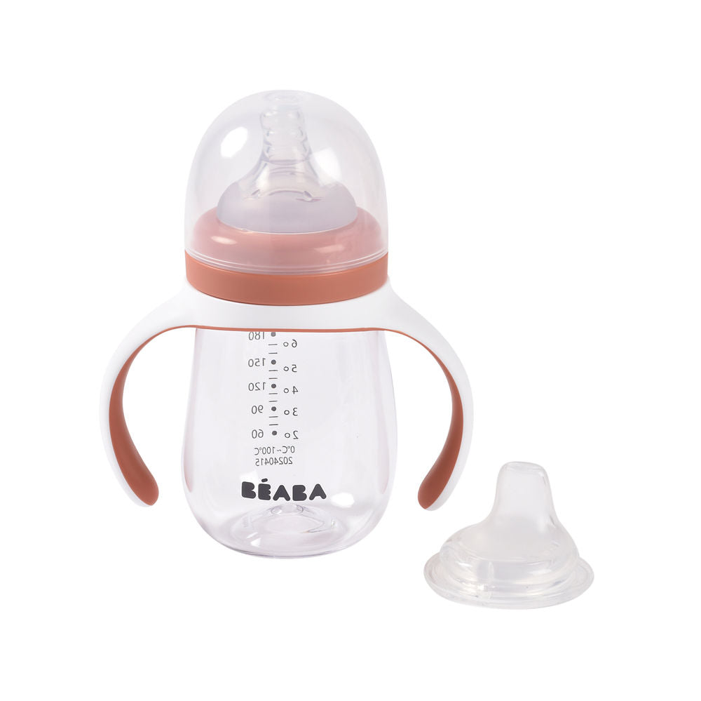 Beaba 2 in 1 Bottle to Sippy Learning Cup 210ml - Terracotta