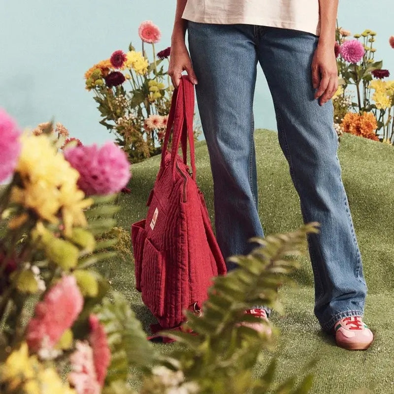 Banabae Corduroy Quilted Convertible Backpack - Cherry