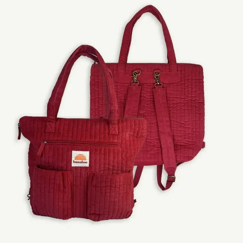 Banabae Corduroy Quilted Convertible Backpack - Cherry