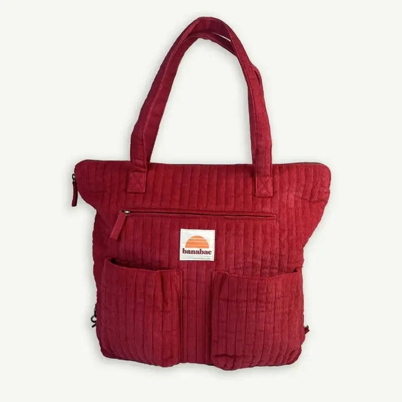 Banabae Corduroy Quilted Convertible Backpack - Cherry
