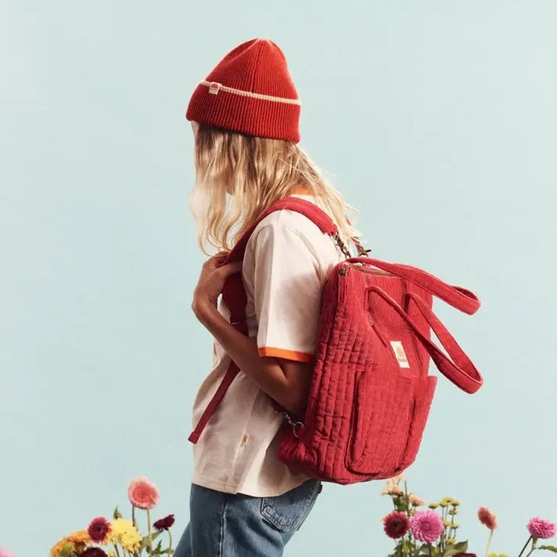 Banabae Corduroy Quilted Convertible Backpack - Cherry