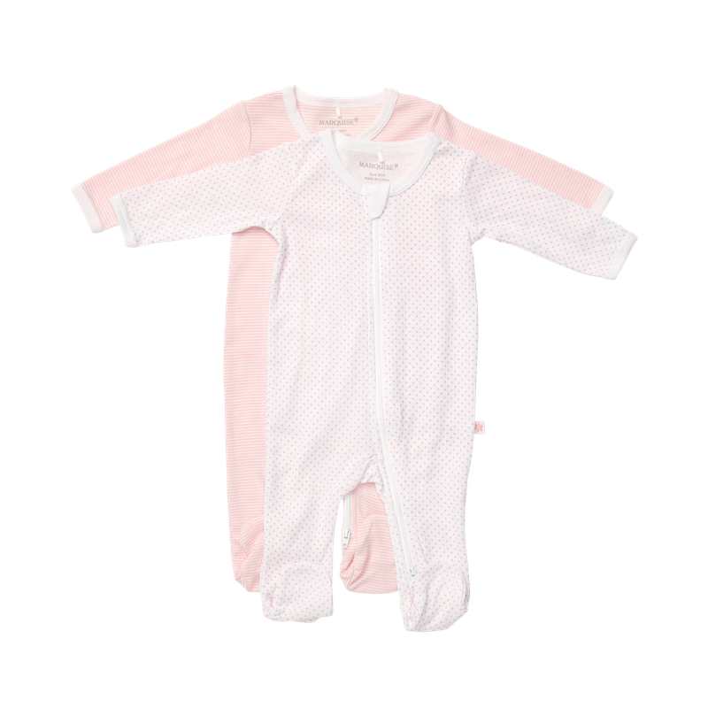 Marquise Everyday Essentials Pink Spot and Stripe Zipsuit 2 Pack