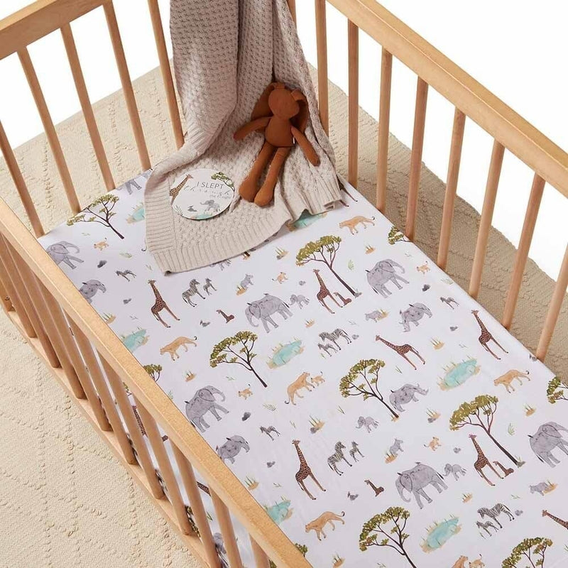 Snuggle Hunny Organic Fitted Cot Sheet - Safari