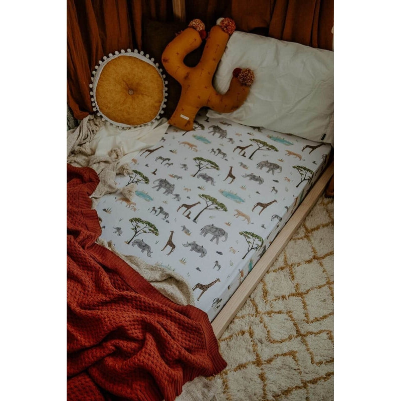 Snuggle Hunny Organic Fitted Cot Sheet - Safari