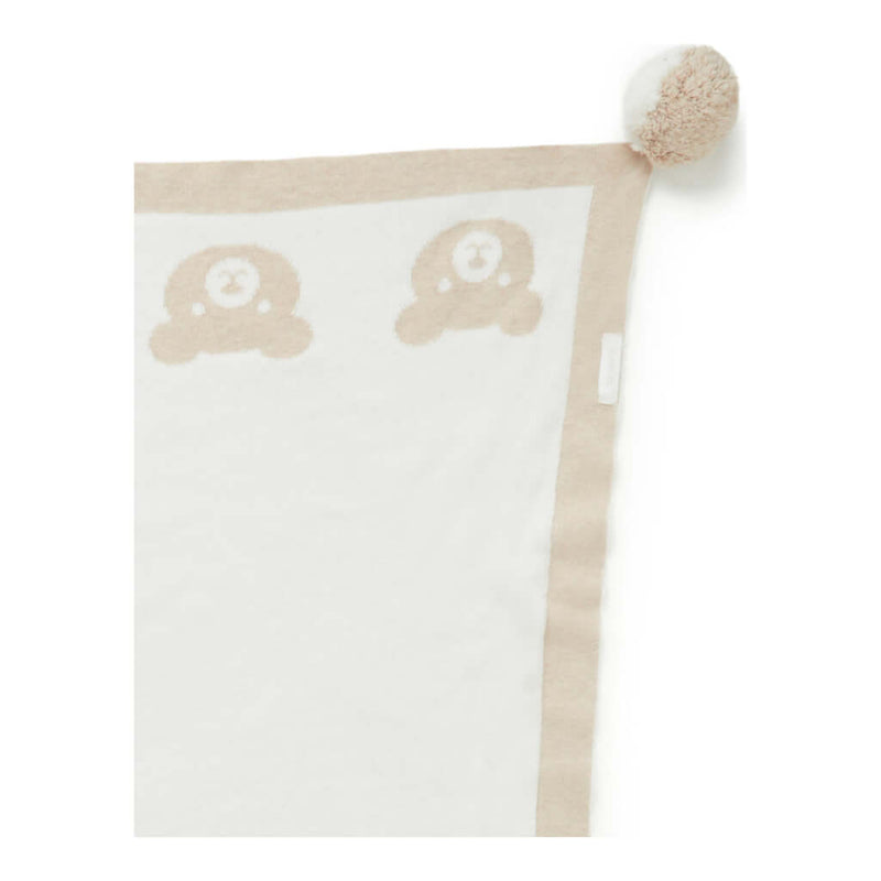Border Pom Pom Blanket - Latte Melange Bear