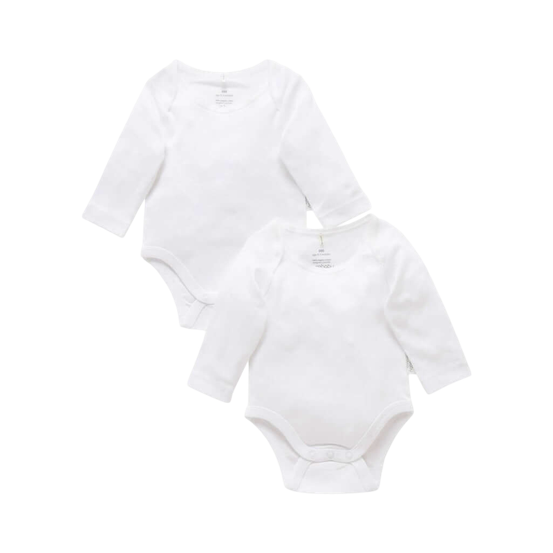 Purebaby Easy Neck L/S Bodysuit 2 Pack - White (0000)
