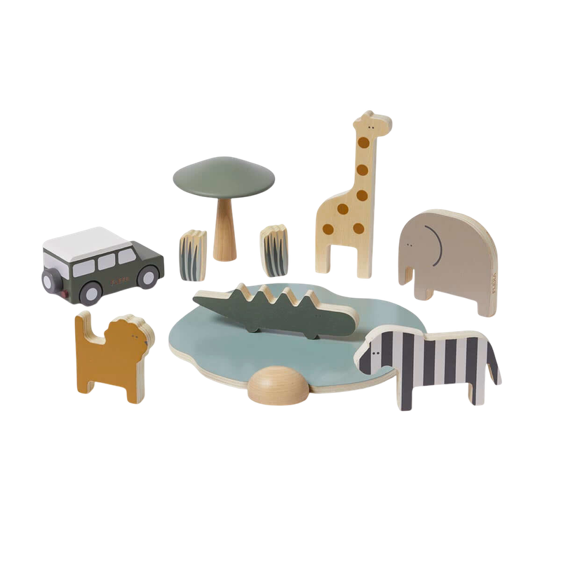 Wooden Safari Animals and Jeep