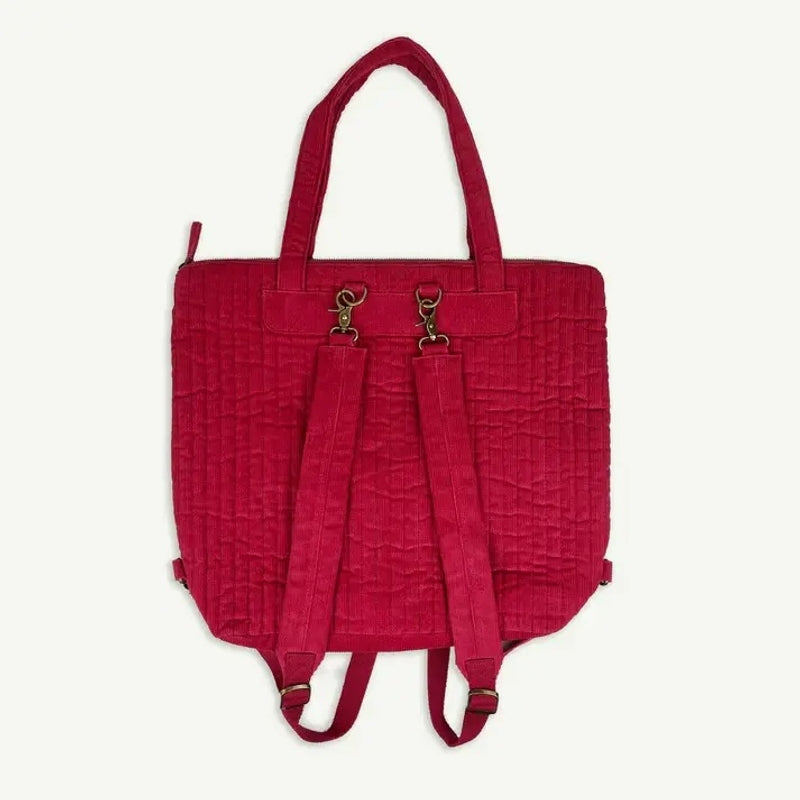 Banabae Corduroy Quilted Convertible Backpack - Cherry