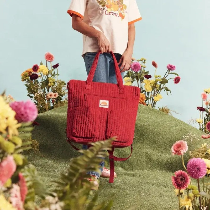 Banabae Corduroy Quilted Convertible Backpack - Cherry