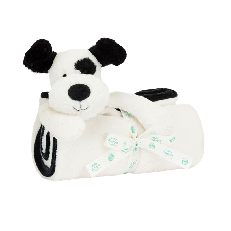 Jellycat Bashful Black & Cream Puppy Blankie 56cm x 70cm x 9cm