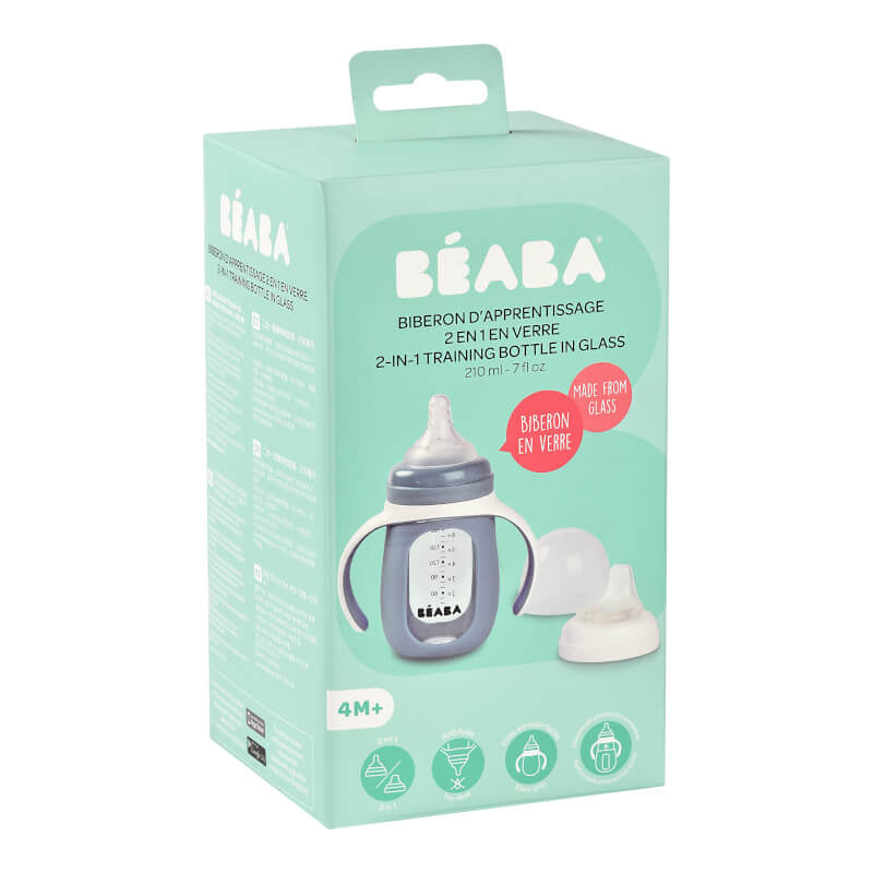 Beaba 2-in-1 Glass Learning Cup with Silicone Protective Sleeve 210ml