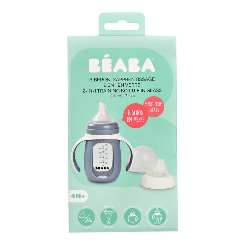 Beaba 2-in-1 Glass Learning Cup with Silicone Protective Sleeve 210ml