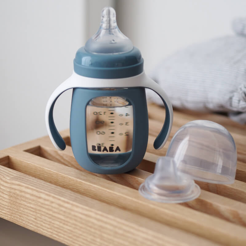 Beaba 2-in-1 Glass Learning Cup with Silicone Protective Sleeve 210ml
