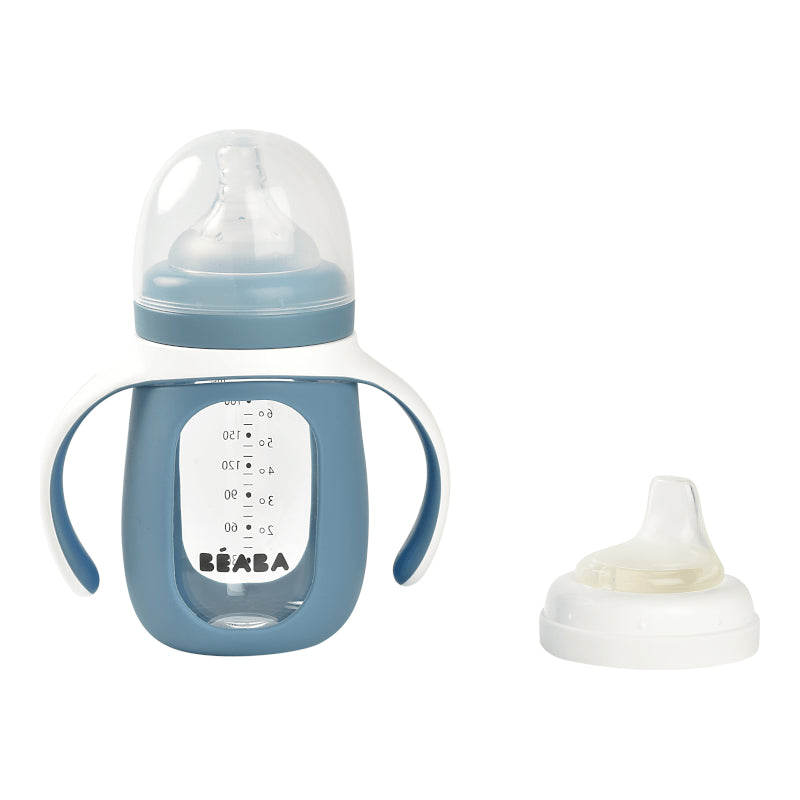 Beaba 2-in-1 Glass Learning Cup with Silicone Protective Sleeve 210ml