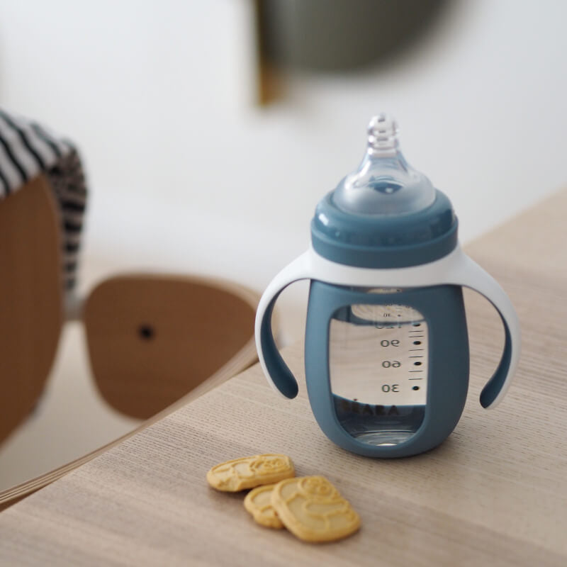 Beaba 2-in-1 Glass Learning Cup with Silicone Protective Sleeve 210ml