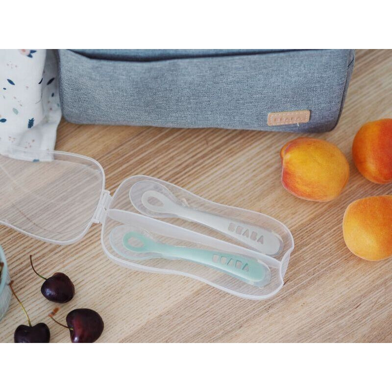 Beaba 2nd Stage Silicone Spoons 2 Pack - Velvet Grey/Sage Green