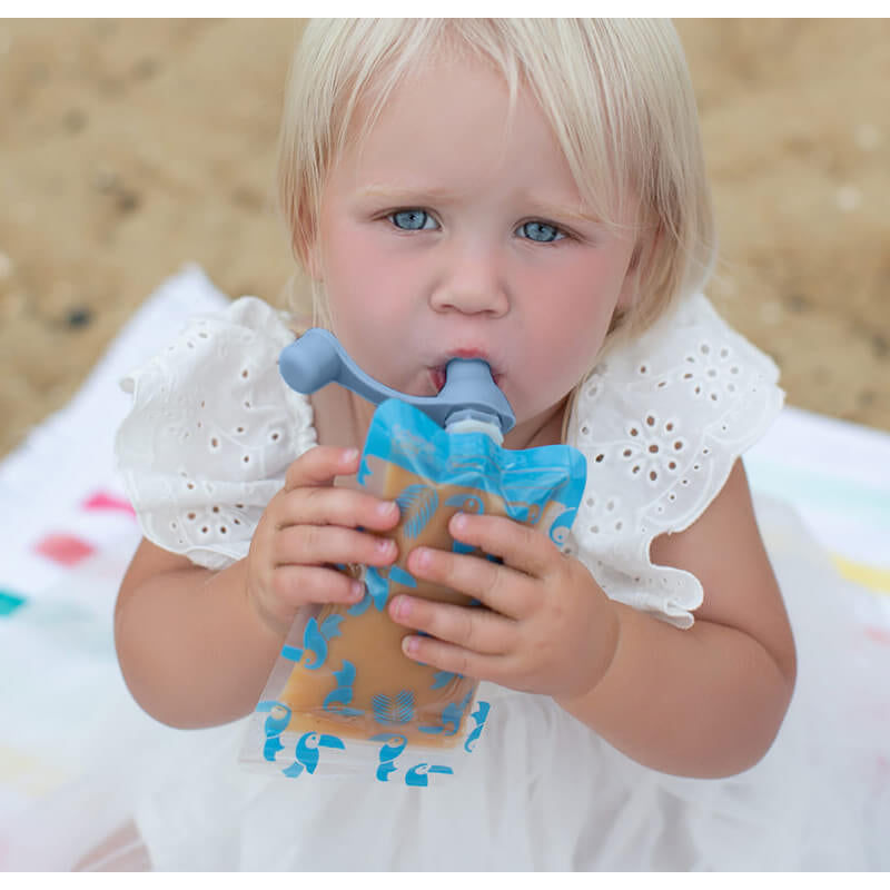 Cherub Baby Silicone Food Pouch Soft Spouts - Blue & Sage