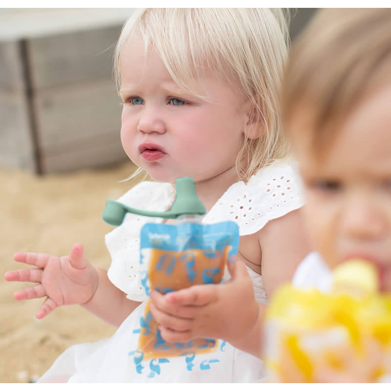 Cherub Baby Silicone Food Pouch Soft Spouts - Blue & Sage