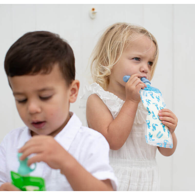 Cherub Baby Silicone Food Pouch Soft Spouts - Blue & Sage