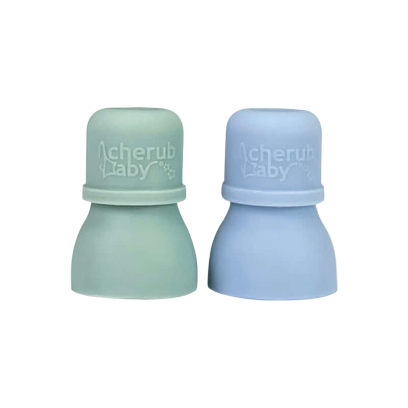 Cherub Baby Silicone Food Pouch Soft Spouts - Blue & Sage