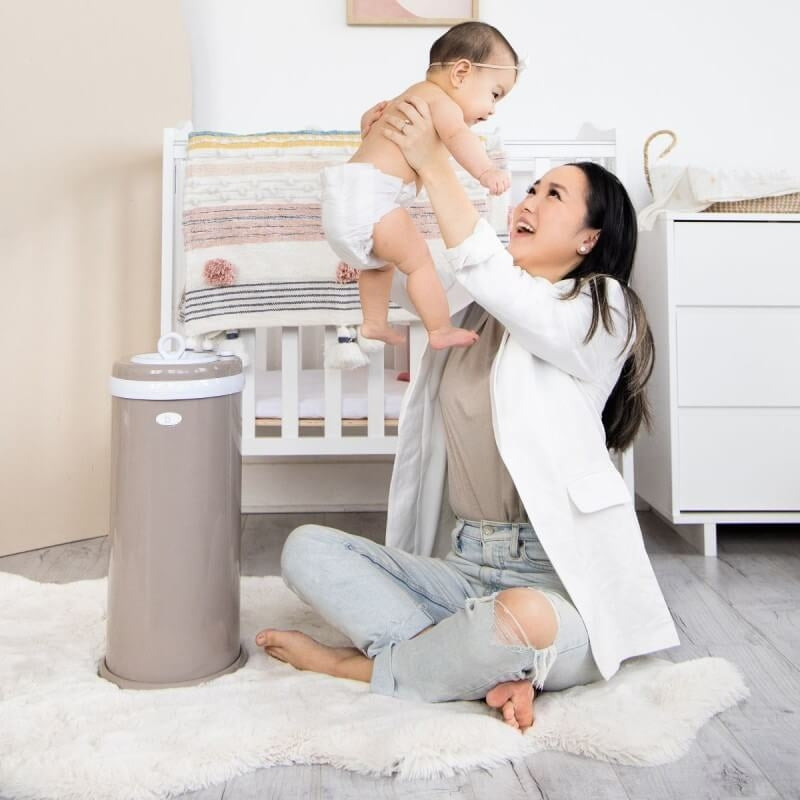 Ubbi steel nappy bin in matte taupe