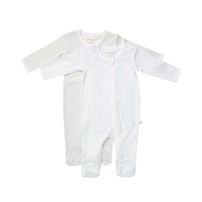 Marquise Everyday Essentials Grey Spot and Stripe Zipsuit 2 Pack