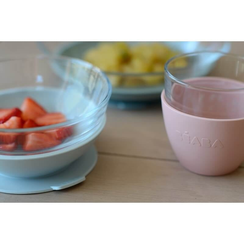 Beaba Glass Meal Set with Suction Pads - Eucalyptus