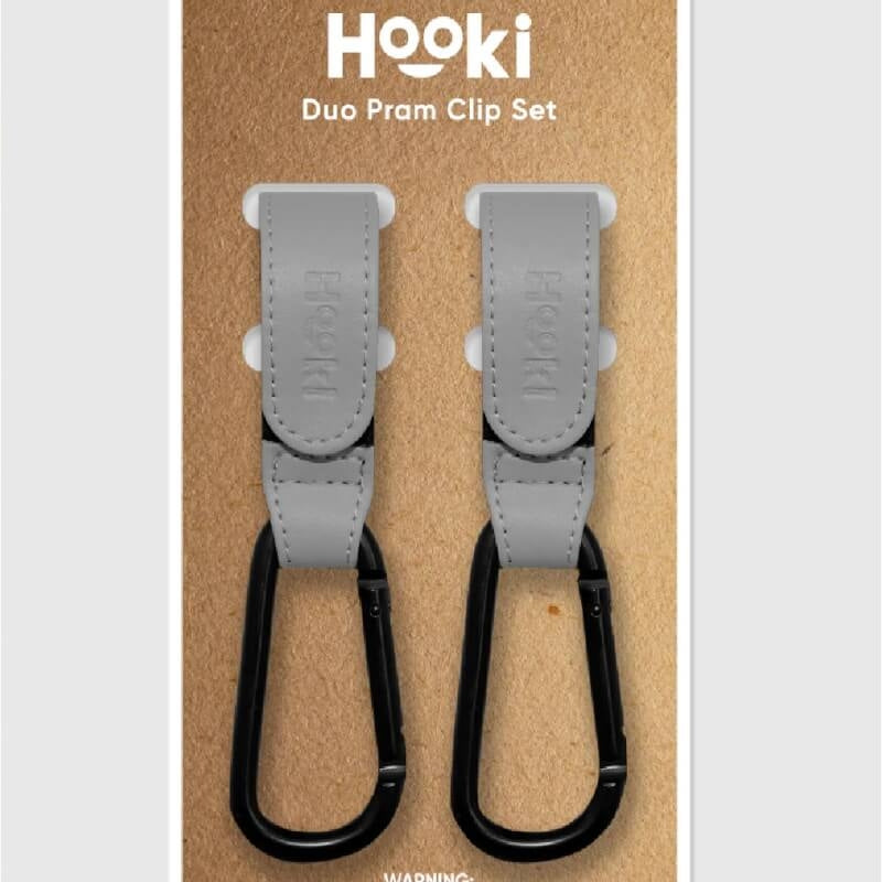Hooki Duo Pram Hook Clip Set - Grey