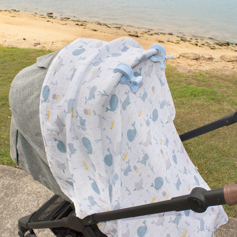 Living Textiles Muslin Swaddle & Pram Pegs - Whales
