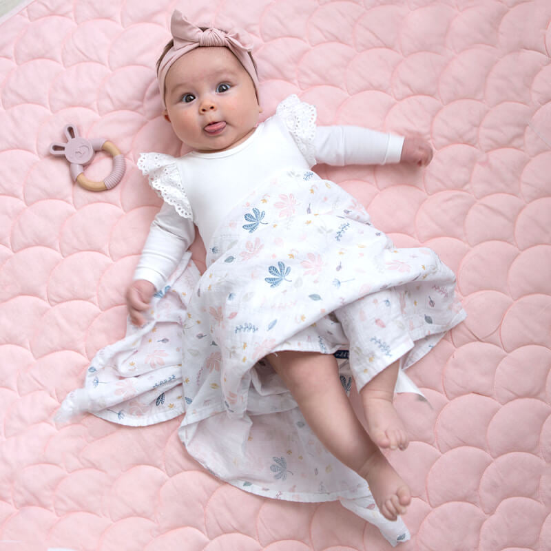 Living Textiles Organic Muslin Swaddle Wraps 2 Pack - Botanical/Blush