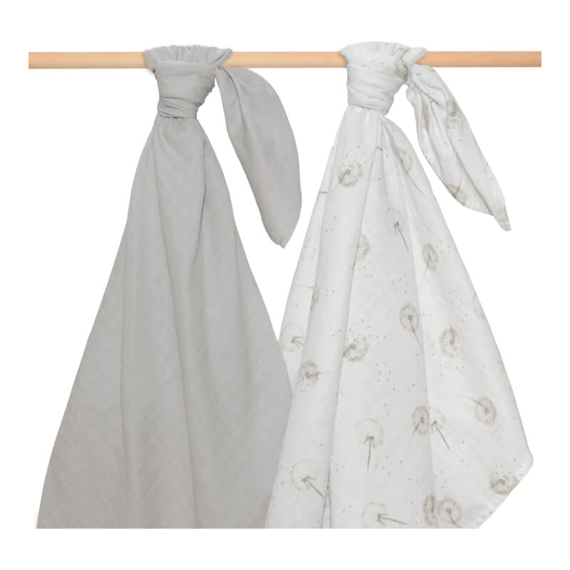 Living Textiles Organic Muslin Swaddle Wraps 2 Pack - Dandelion/Grey