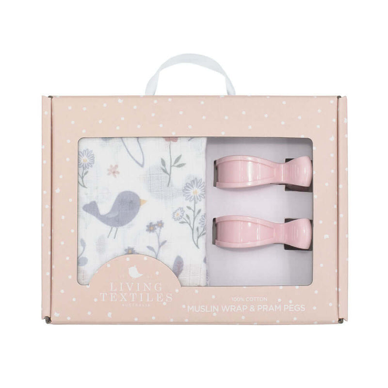 Living Textiles Muslin Swaddle & Pram Pegs - Birds