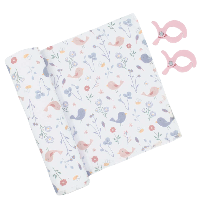 Living Textiles Muslin Swaddle & Pram Pegs - Birds