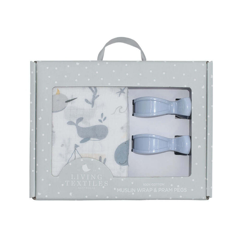 Muslin Swaddle & Pram Pegs - Whales