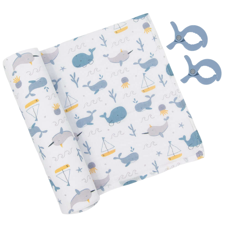 Living Textiles Muslin Swaddle & Pram Pegs - Whales
