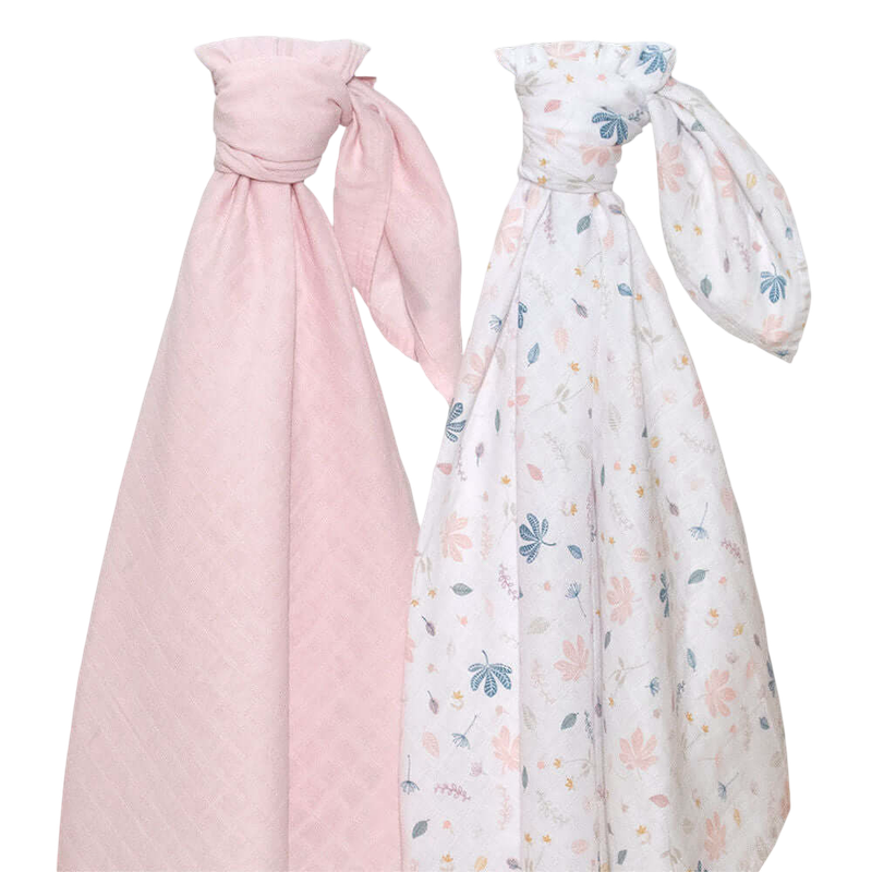 Living Textiles Organic Muslin Swaddle Wraps 2 Pack - Botanical/Blush