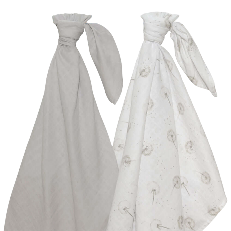 Living Textiles Organic Muslin Swaddle Wraps 2 Pack - Dandelion/Grey