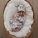 Organic Snuggle Swaddle & Beanie Set - Sunset Rainbow