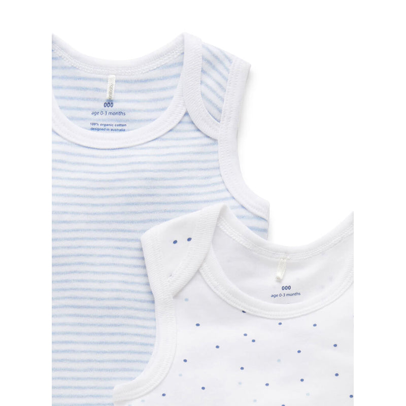 Purebaby 2 Pack Singlet Bodysuit - Pale Blue Pack (0000)