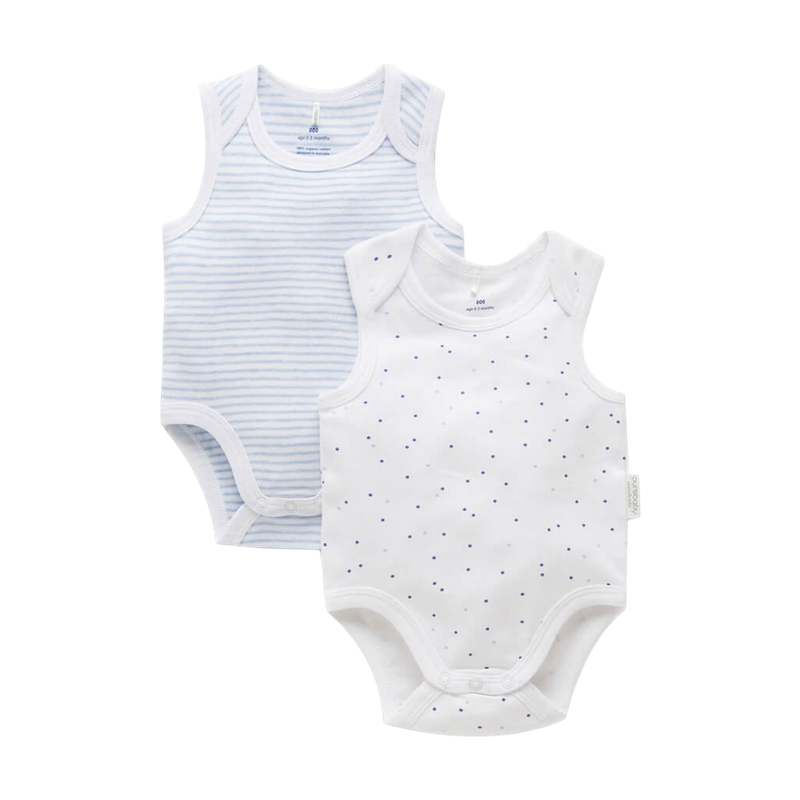Purebaby 2 Pack Singlet Bodysuit - Pale Blue Pack (0000)