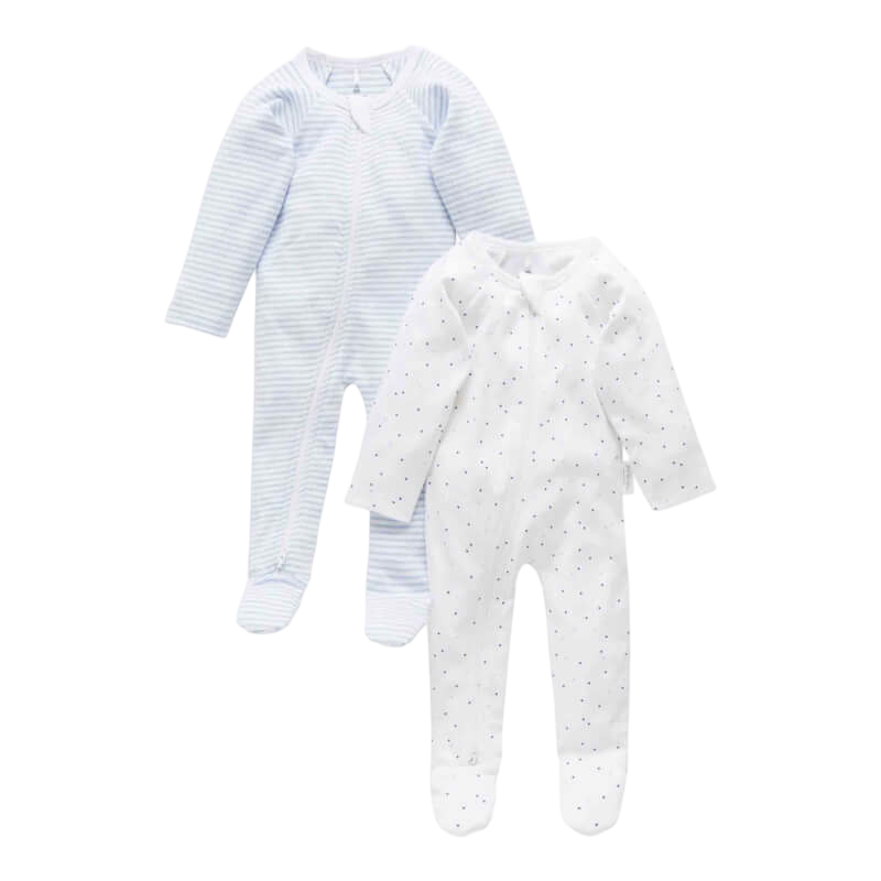 Purebaby 2 Pack Zip Growsuit - Pale Blue Pack (0000)