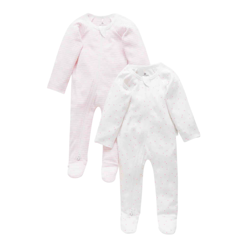 Purebaby 2 Pack Zip Growsuit - Pale Pink Pack (0000)