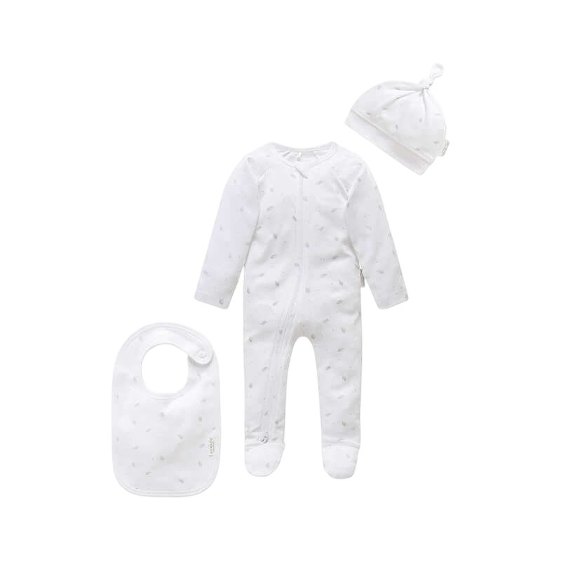 Purebaby 3 Piece Set - Pale Grey Leaf W Spot (0000)