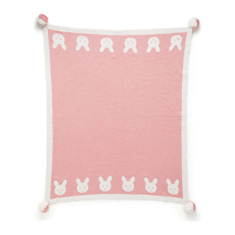 Purebaby Border Pom Pom Blanket - Crabapple Melange Bunny