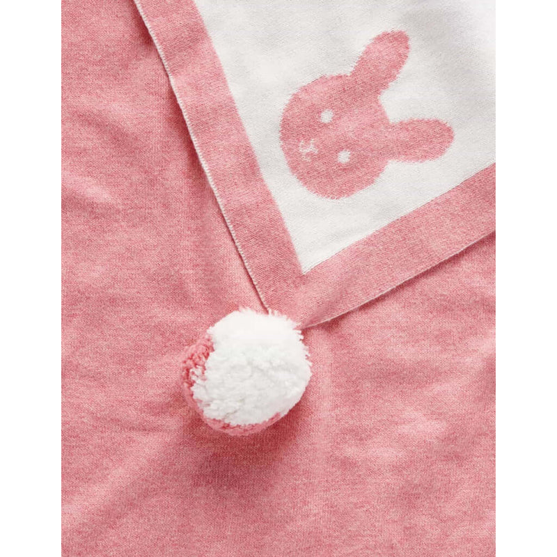 Purebaby Border Pom Pom Blanket - Crabapple Melange Bunny