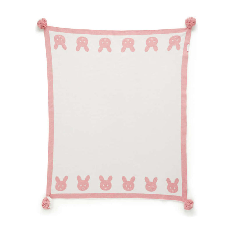 Purebaby Border Pom Pom Blanket - Crabapple Melange Bunny