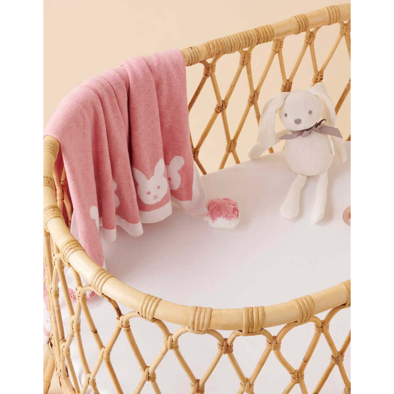 Purebaby Border Pom Pom Blanket - Crabapple Melange Bunny