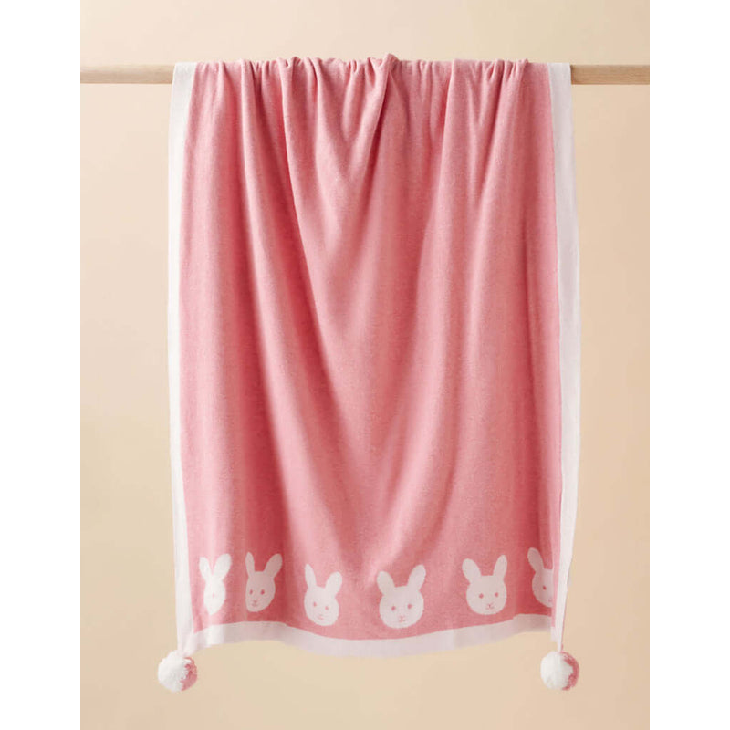 Purebaby Border Pom Pom Blanket - Crabapple Melange Bunny