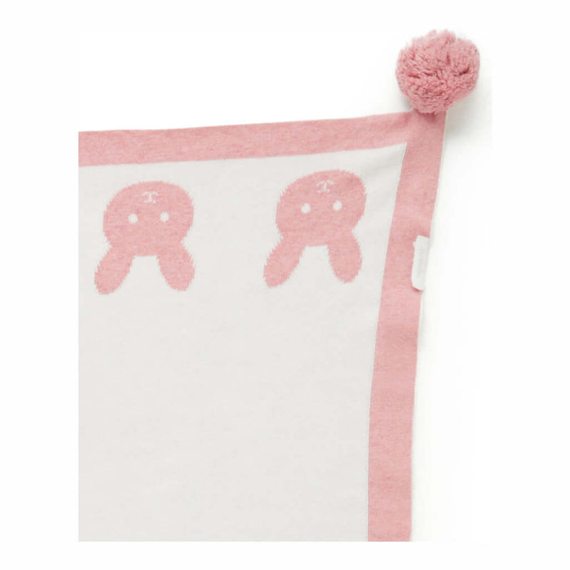 Purebaby Border Pom Pom Blanket - Crabapple Melange Bunny
