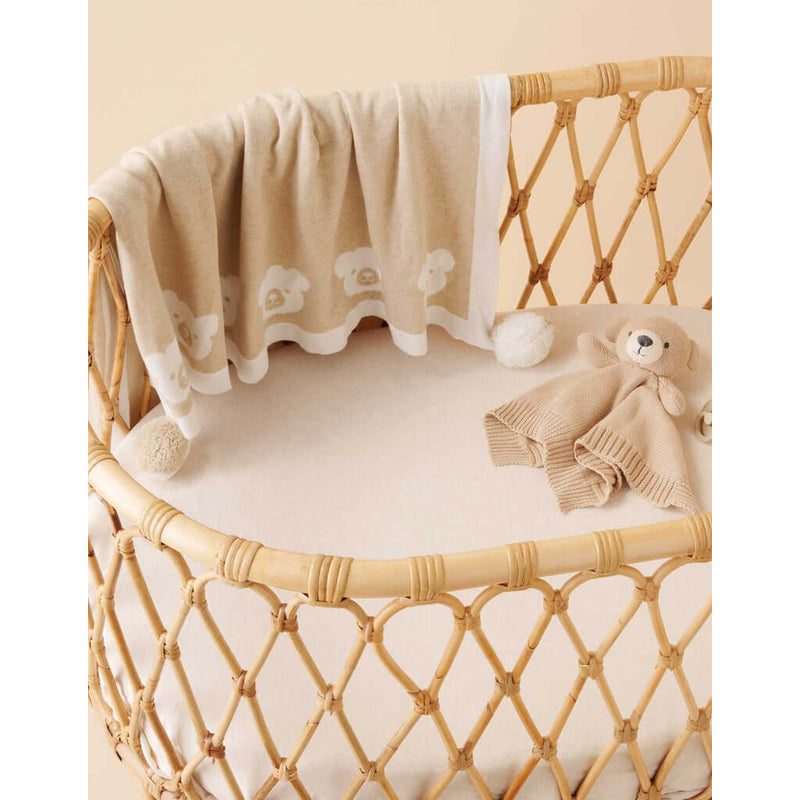Border Pom Pom Blanket - Latte Melange Bear